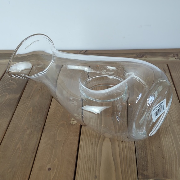 (NEW) Handmade in Poland Clear Glass Donut Hole Wine Pitcher Decanter - Picture 8 of 9